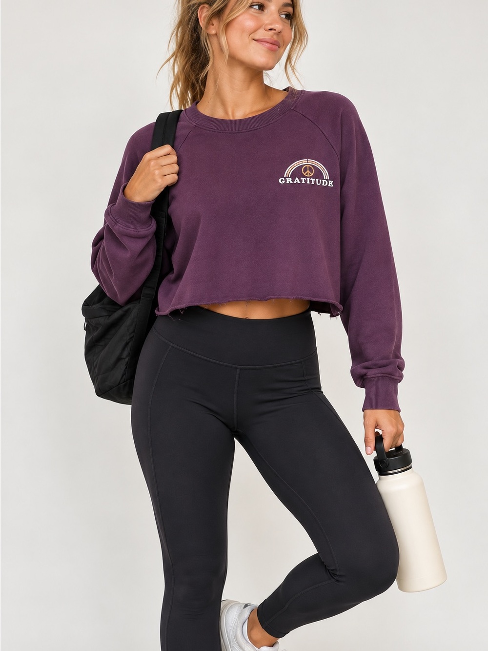 Spiritual Gangster Plum 'Gratitude' Cropped Sweatshirt